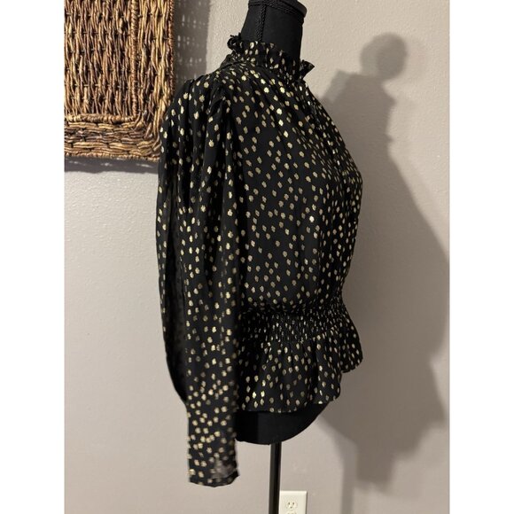 Vince Camuto Holiday Top Gold Black Sleeve Small Long Sleeve NEW - Picture 7 of 11